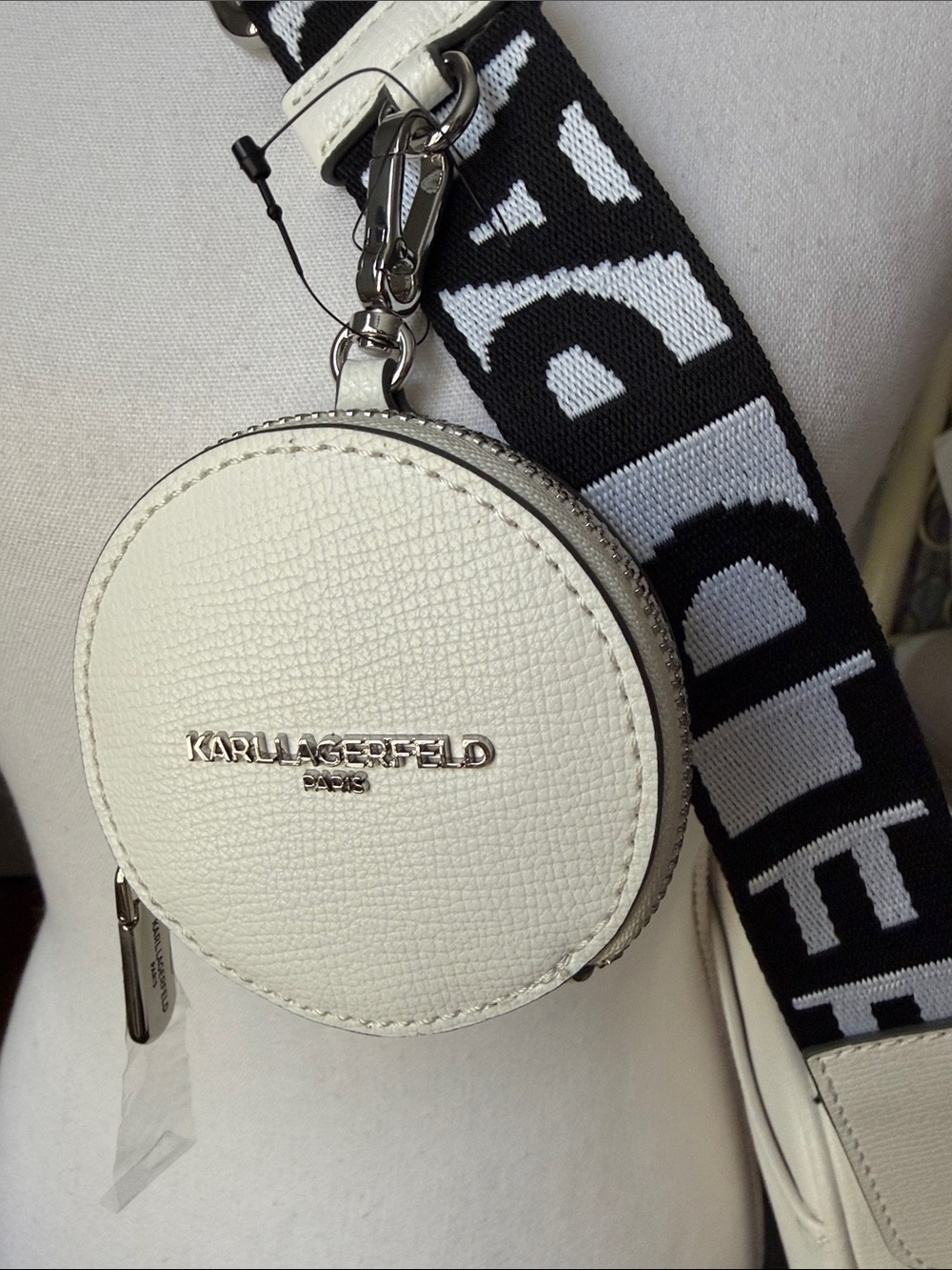 Karl Lagerfeld White Pebbled Crossbody Shoulder Bag w/ Iconic Logo Strap & Pouch - Picture 13 of 13